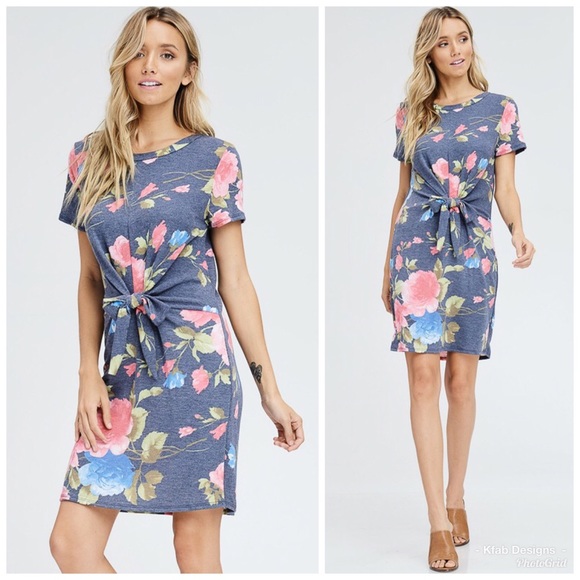 🥰LAST 1! Navy Floral French Terry Shift Dress! - Picture 2 of 3